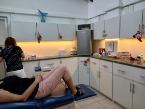 Patient in medical room.