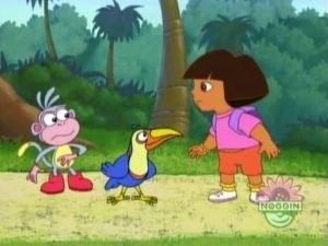 Dora taking advice from Sr. Toucan.